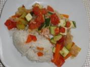 Fisch : Lachs im feinen und frischen Gemüseauflauf - Rezept