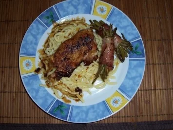 Gefüllte Minutensteaks mit Speckbohnen - Rezept