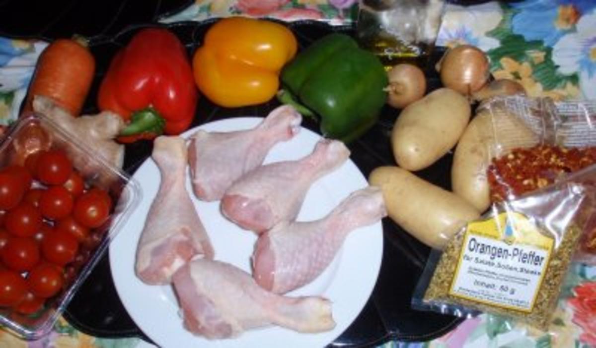 Hähnchenschenkel mit Ofengemüse und Grilltomaten - Rezept - Bild Nr. 2