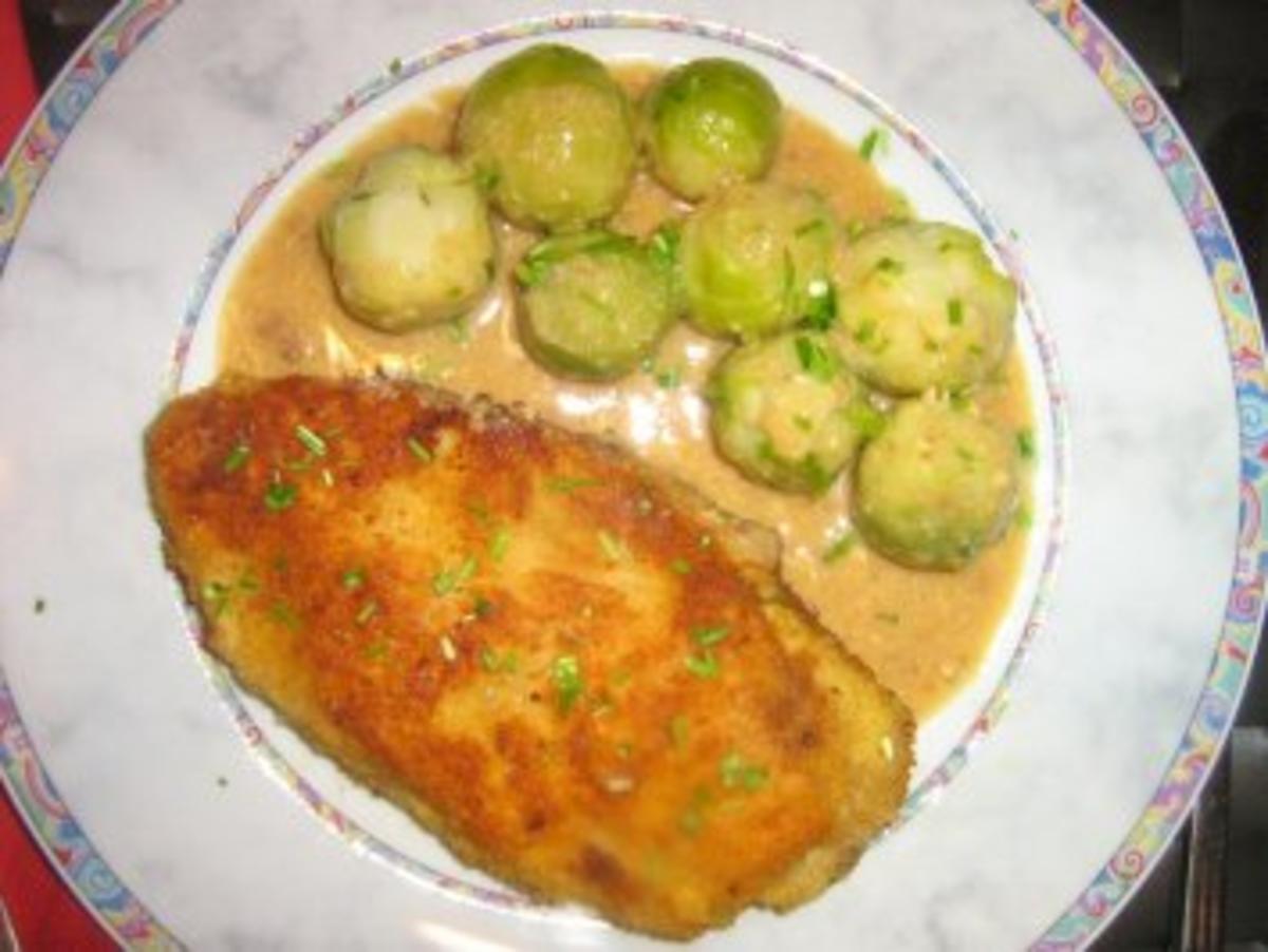 Putencordonbleu gefüllt mit Emmentaler und Schwarzwälder Schinken an Rosenkohlgemüse - Rezept - Bild Nr. 8