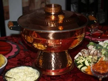 Mongolentopf =  Fleisch und Gemüse-Fondue - Rezept