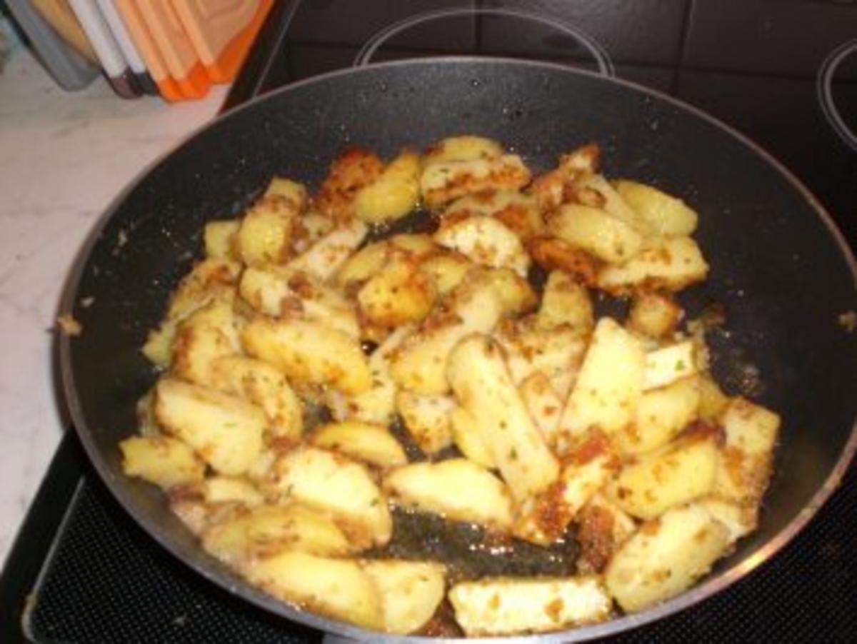 Gefülltes Heilbuttfilet mit parnierten Bratkartoffeln und Paprika-Tomatengemüse - Rezept - Bild Nr. 9