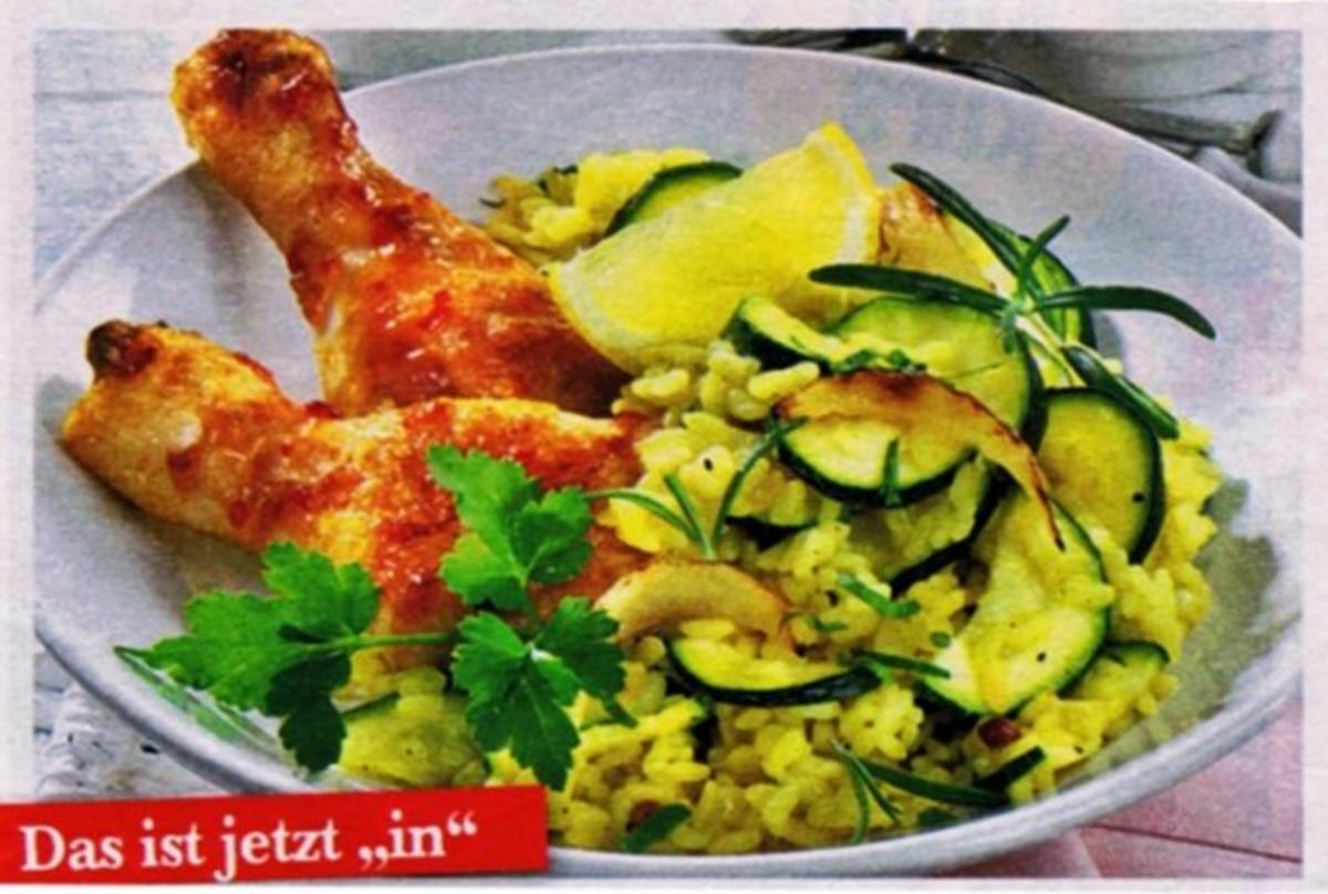 Reis: Zucchini-Risotto mit Hähnchenkeulen - Rezept By Publicity ...