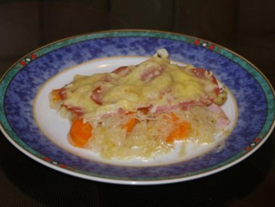 Sauerkrautauflauf mit Lachsschinken - schnell &amp; einfach - 84 kcal/100g