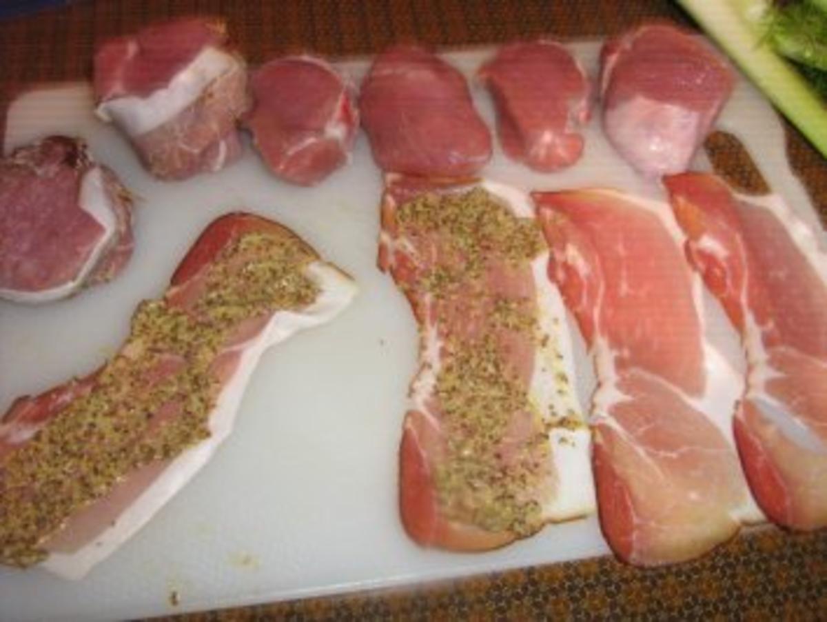 Schweinemedailions in Senf-Speckmantel mit Fenchelgemüse - Rezept - Bild Nr. 3