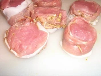 Schweinemedailions in Senf-Speckmantel mit Fenchelgemüse - Rezept - Bild Nr. 4