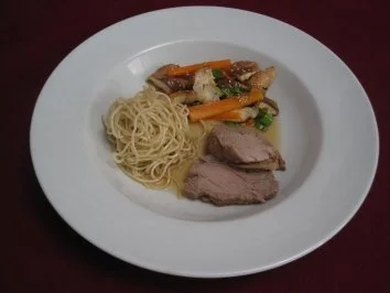 In Pflaumenwein marinierter asiatischer Sauerbraten mit Zitronengras und Sojasoße - Rezept