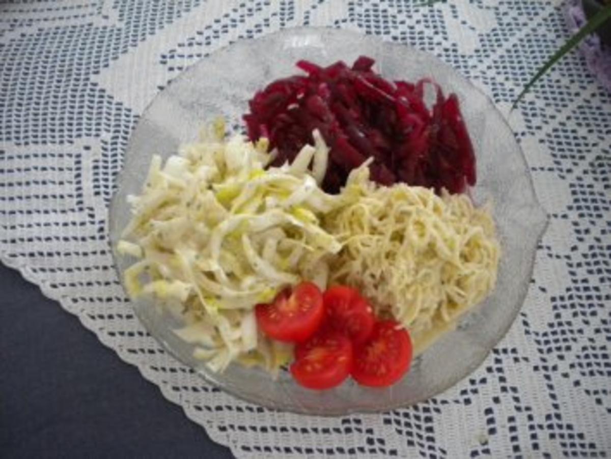 Kalbsgeschnetzeltes an Pilzsauce mit Pommes Douchesse und gemischter Salat - Rezept