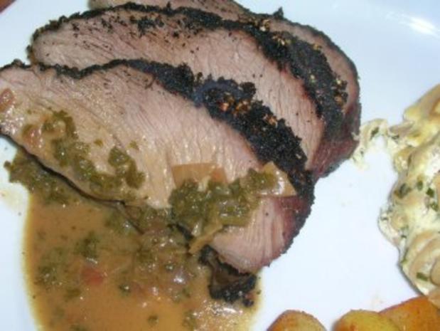 Kalbstafelspitz, gebraten, mit lauwarmer Espresso-Vinaigrette an ...