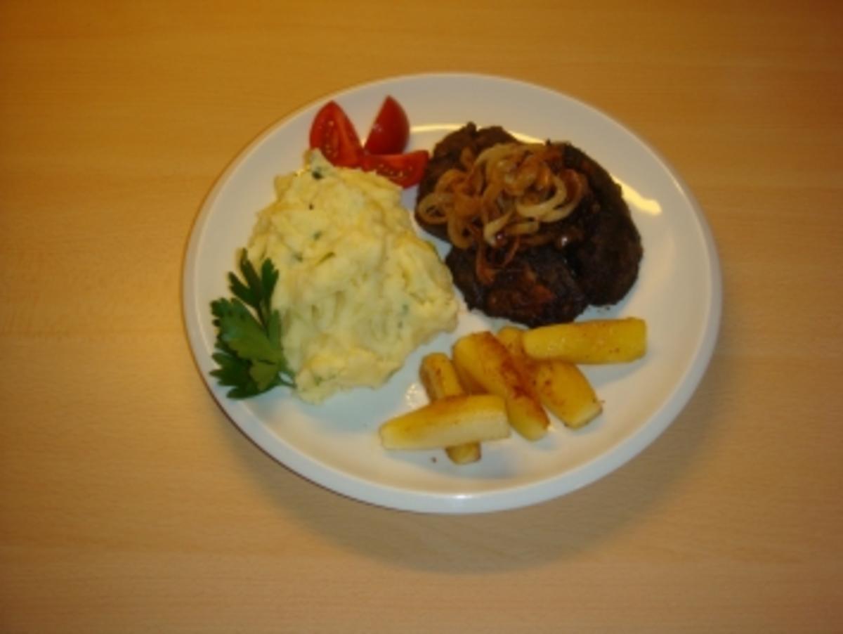 Wildschweinleber mit Stampfkartoffeln und Zwiebeln - Rezept