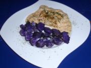 Seelachsrückenfilet mit einer Zwiebel-Sahne-Senfsoße und Trüffelkartoffeln - Rezept
