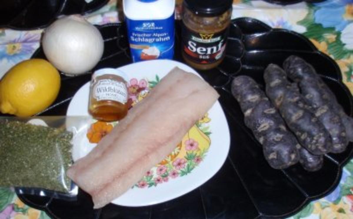 Seelachsrückenfilet mit einer Zwiebel-Sahne-Senfsoße und Trüffelkartoffeln - Rezept - Bild Nr. 2
