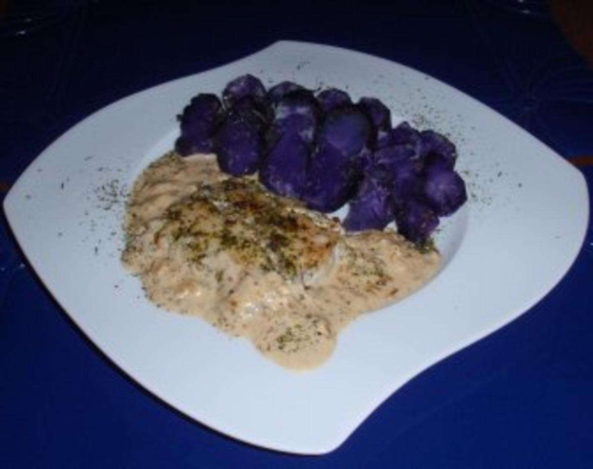 Seelachsrückenfilet mit einer Zwiebel-Sahne-Senfsoße und Trüffelkartoffeln - Rezept - Bild Nr. 6