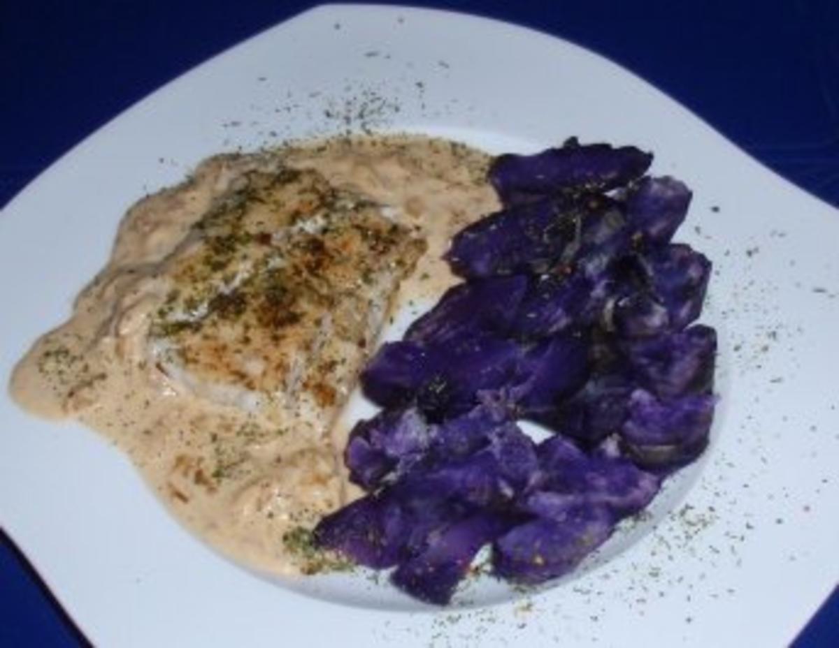 Seelachsrückenfilet mit einer Zwiebel-Sahne-Senfsoße und Trüffelkartoffeln - Rezept - Bild Nr. 7