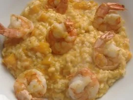 Kürbis-Ziegenkäse-Risotto mit Scampi - Rezept