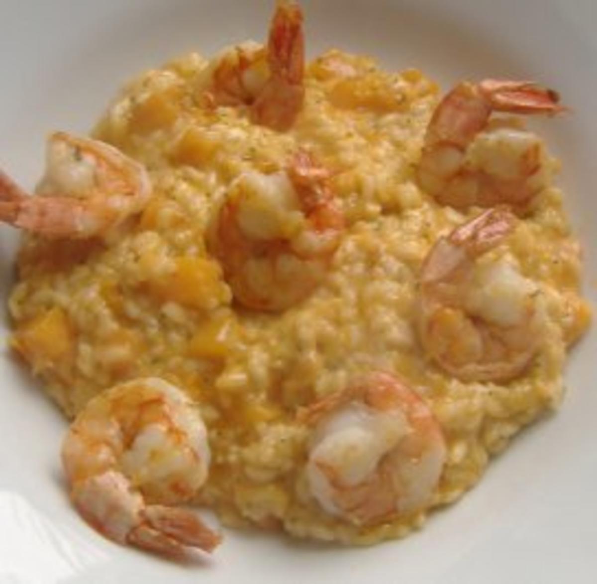 Bilder für Kürbis-Ziegenkäse-Risotto mit Scampi - Rezept