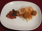 Hackfleisch-Bällchen auf Basmatireis mit Okra-Gemüse-Curry - Rezept