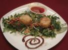 Flambierte Coquille Saint Jacques in Sesambutter auf Rucola-Granatapfel-Salat - Rezept