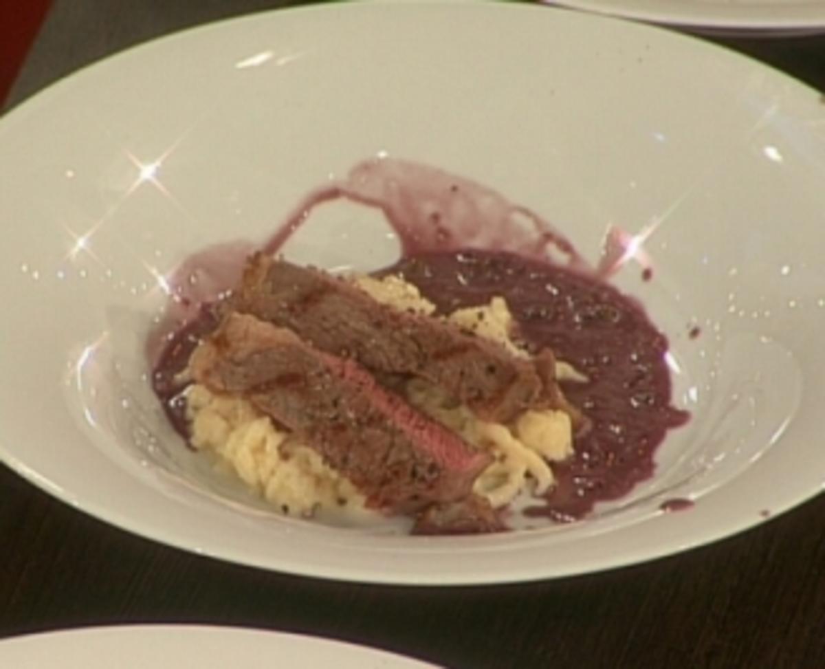 Ribeye-Steak mit Spätzle an flambierter Pfeffersoße - Rezept Gesendet
von Kocharena