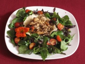 Gebratene Steinpilze im Parmesankörbchen mit Wildkräutersalat - Rezept