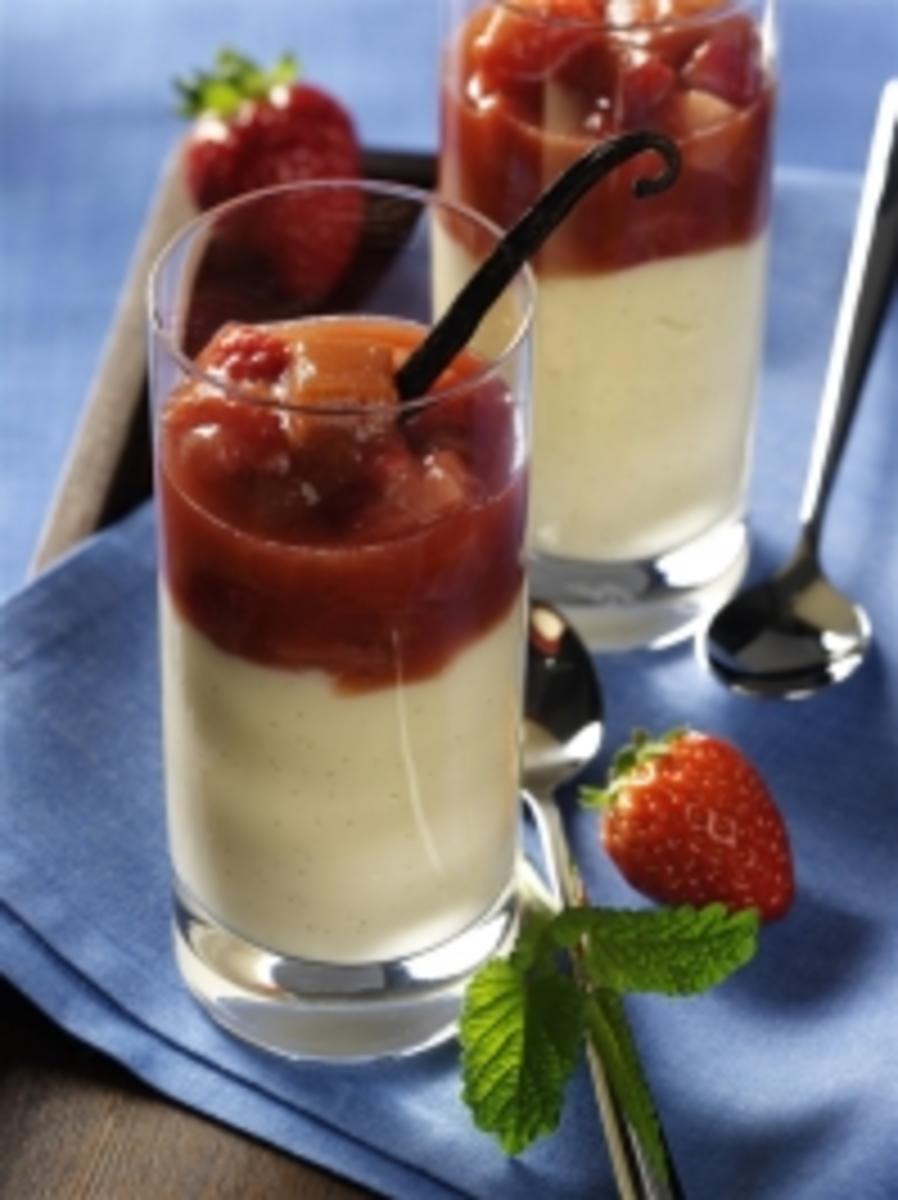 Bilder für Vanille-Flammeri mit karamellisiertem Erdbeer-Rhabarber-Kompott - Rezept
