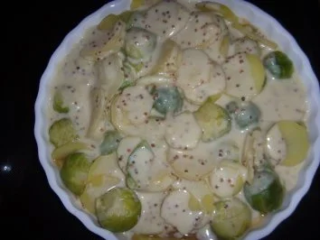 Loup de mer mit Kartoffel-Rosenkohl-Gratin - Rezept - Bild Nr. 4