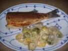 Loup de mer mit Kartoffel-Rosenkohl-Gratin - Rezept