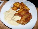 Putenschnitzel mit Senf-Sahne Soße und Kartoffelecken - Rezept