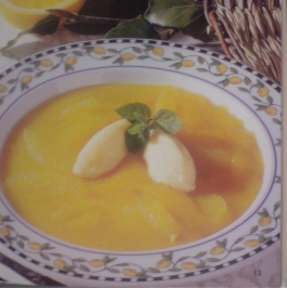 Orangensuppe mit Griessklösschen - Rezept