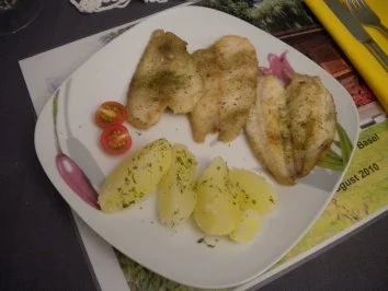 Rotzungenfilet mit Kartoffeln und Salat - Rezept