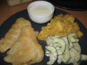 Backfisch mit Kartoffelsalat, Gurkensalat und Aioli - Rezept
