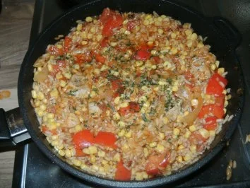 Buntes Fleisch mit Reis - Rezept