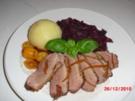 Barberie-Entenbrust mit Apfelrotkohl an einer Orangensoße - Rezept