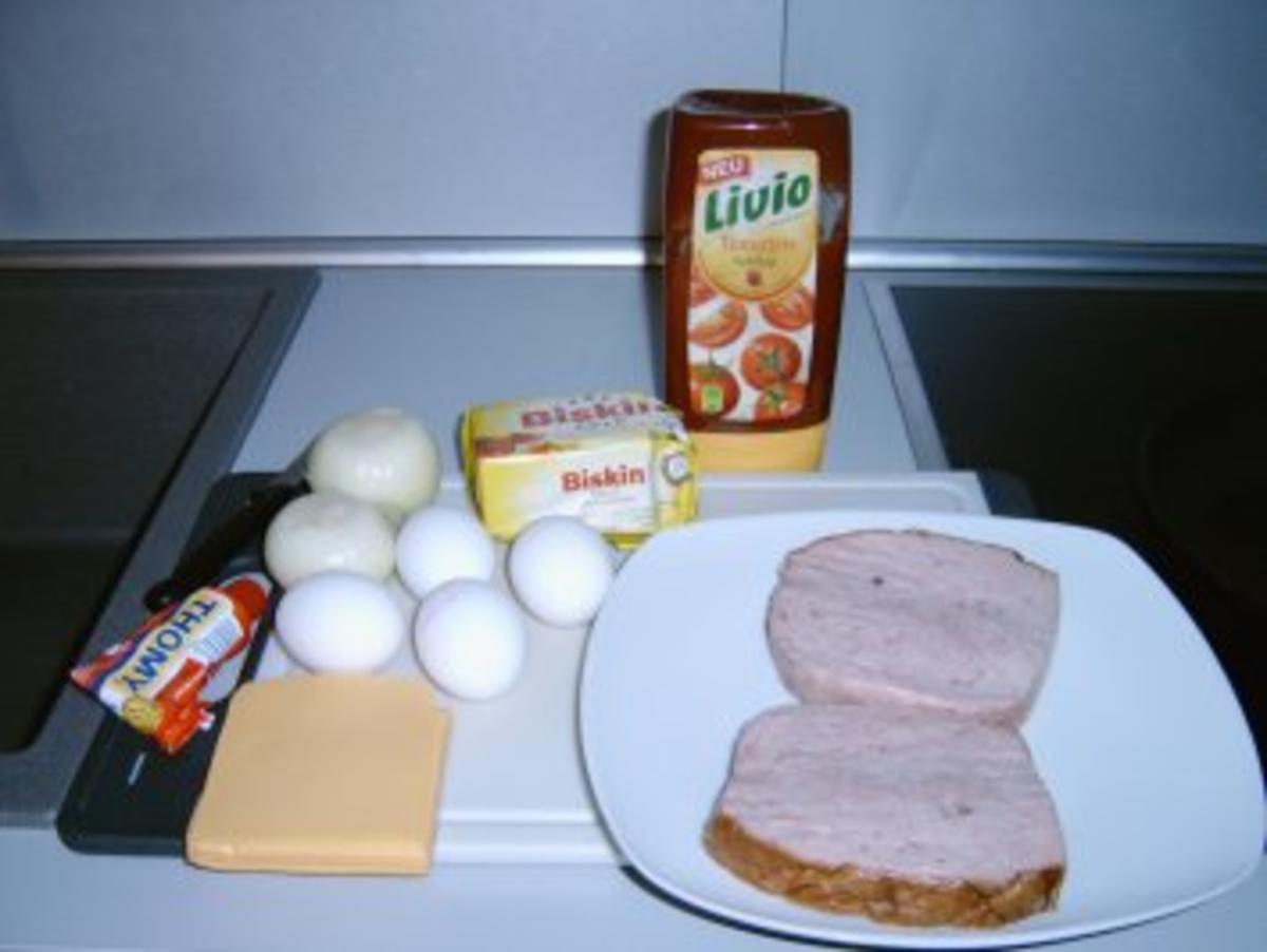 Fleischkäse mit Ei, Zwiebeln und Käse - Rezept - Bild Nr. 3