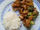 Rezept: Gebratenes Hühnerfleisch mit Gemüse in Hoi-Sin-Sauce; scharf Gebratenes Hühnerfleisch mit Gemüse in Hoi-Sin-Sauce; scharf - Rezept