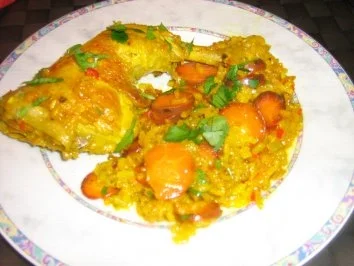 Hähnchenpfanne auf Risotto nach Paella Art - Rezept