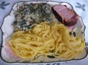 Hauptgericht : Mangold, Leberkäse und Nudeln - Rezept