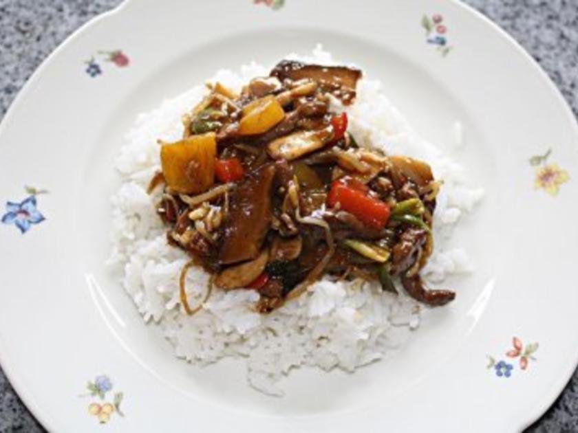 Rindfleisch mit Pilze aus dem Wok - 118 kcal/100g