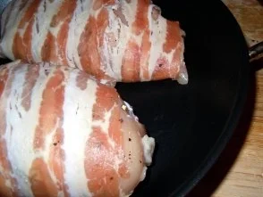 Hähnchenbrust (gefüllt) im Speckmantel auf Champagner-Rahm-Wirsing mit Süsskartoffelpüree - Rezept - Bild Nr. 4