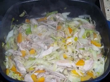 Rezept: Hähnchen Kebab, gebratenes Hühnerkeulenfleisch in pikanter Gemüsemischung Bild Nr. 6 Hähnchen Kebab, gebratenes Hühnerkeulenfleisch in pikanter Gemüsemischung - Rezept - Bild Nr. 6