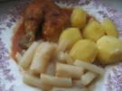 Hähnchen  in Tomaten gebacken mit  Schwarzwurzelgemüse Salzkartoffeln und - Rezept