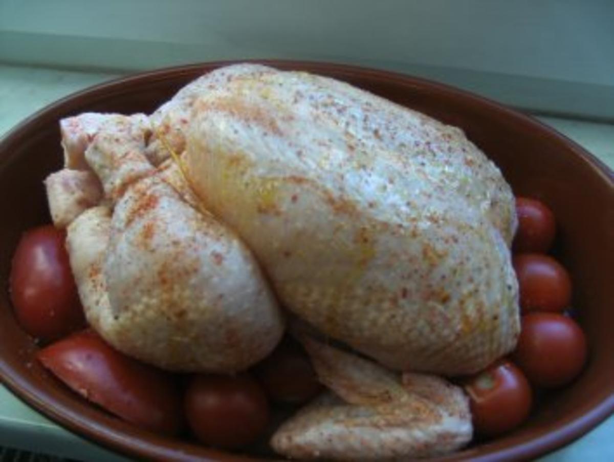 Hähnchen  in Tomaten gebacken mit  Schwarzwurzelgemüse Salzkartoffeln und - Rezept - Bild Nr. 4