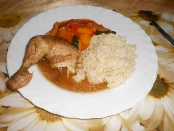 Gebratenes Hähnchen mit Rosmarin ~ buntes Gemüse ~ Reis - Rezept