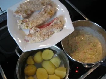 Dicke Rippe paniert , dazu Salzkartoffeln und Bohnen mit Speck in Bechamelsauce - Rezept - Bild Nr. 2
