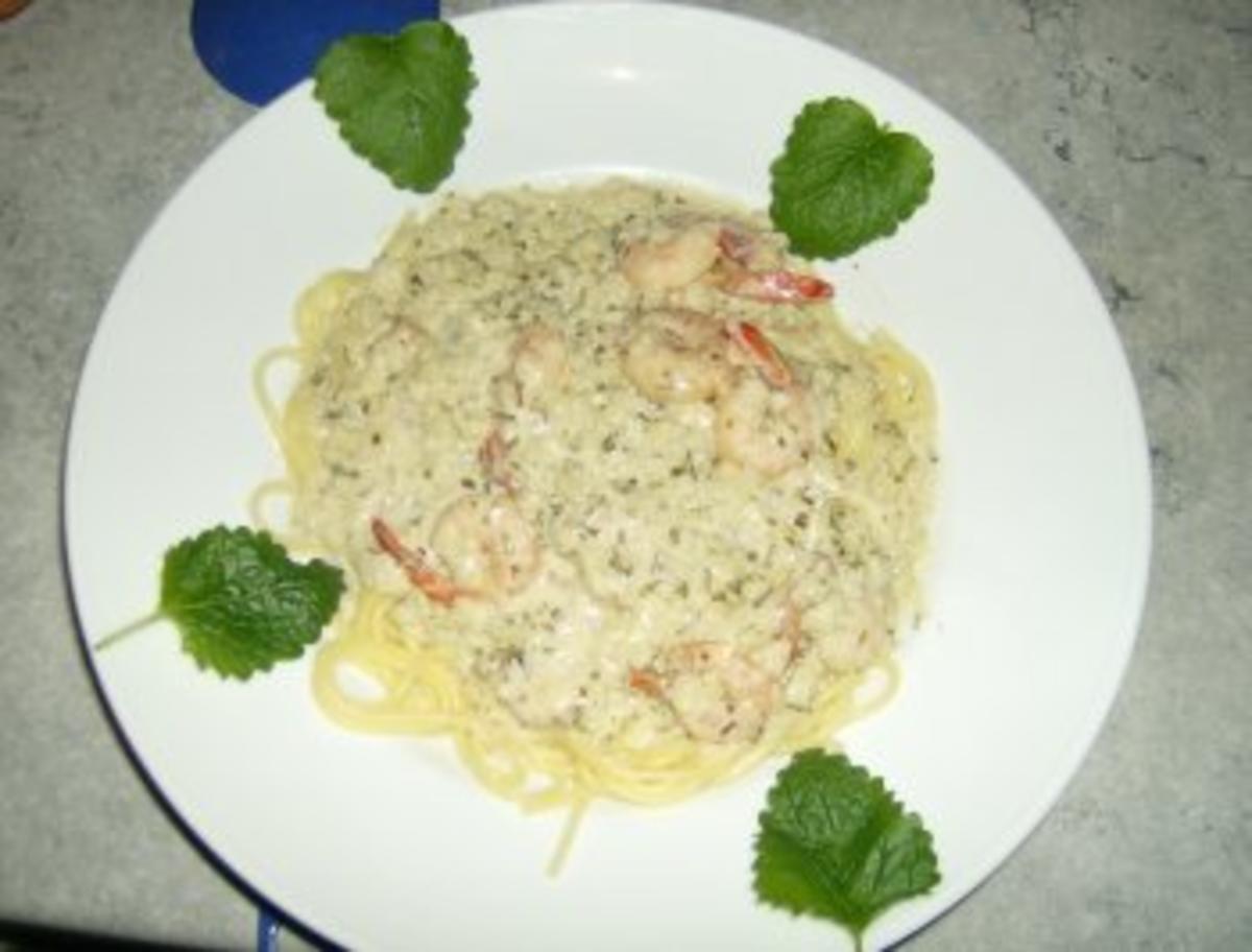 Knofi Spaghetti mit Shrimps - Rezept