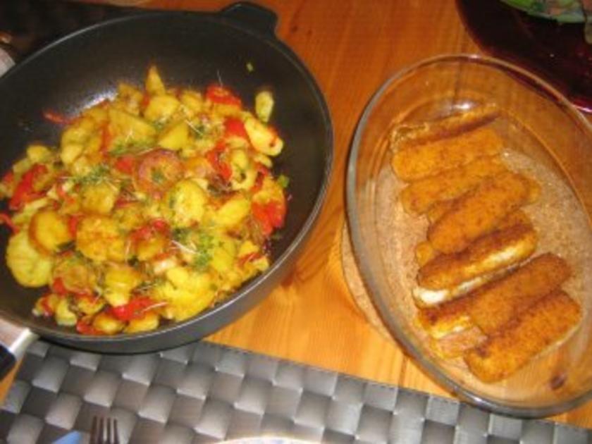 Bratkartoffelpfanne mit Paprika und Fischstäbchen - schnell &amp; einfach ...