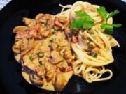Spaghetti mit Rahm-Champignons - Rezept