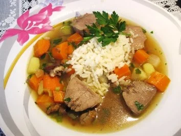 Rezept: Schweine-Zunge mit viel Gemüse und Reis Schweine-Zunge mit viel Gemüse und Reis - Rezept
