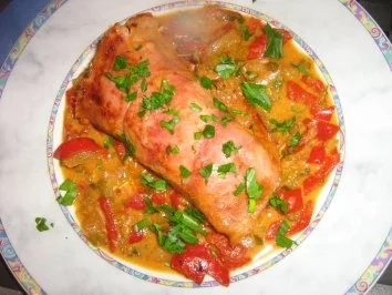 Hähnchenbrüstchen - Helene, im Schinkenmantel auf Paprikagemüse - Rezept - Bild Nr. 9