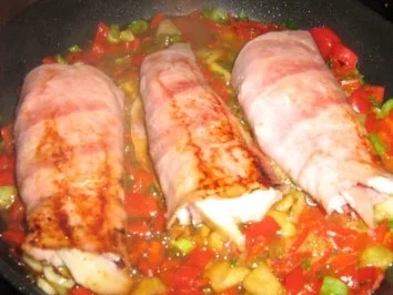 Hähnchenbrüstchen - Helene, im Schinkenmantel auf Paprikagemüse - Rezept - Bild Nr. 7